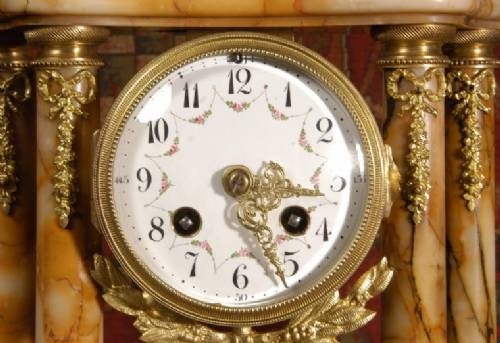 fig 4. ***** SOLD *****  Sienna Marble and Ormolu Clock Set ~ Lion,  French - Circa 1890 